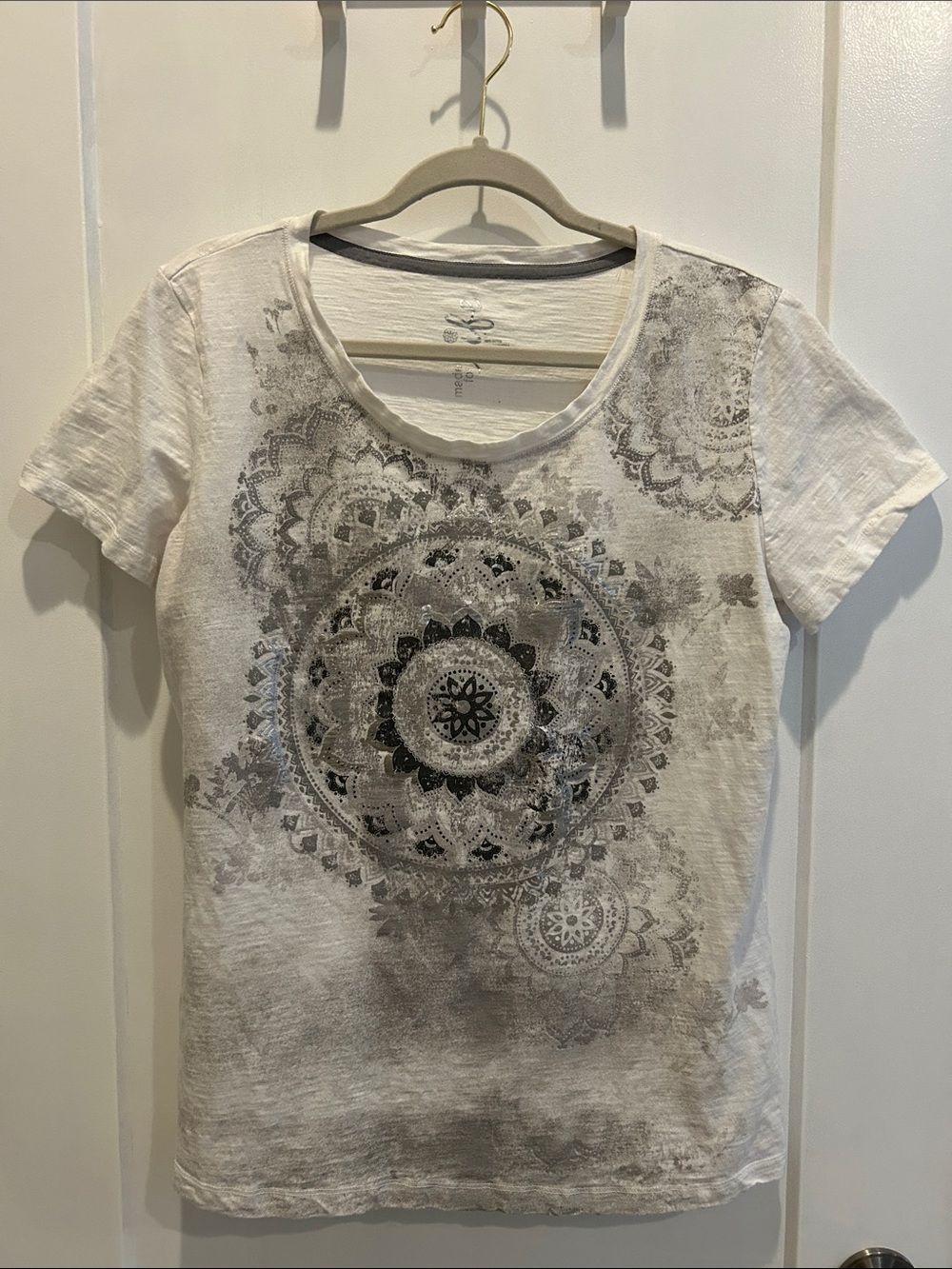 made for life White Tee with Gray Mandala Graphic